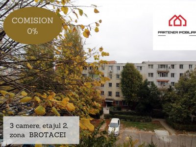 BROTACEI – apartament cu 3 camere la etajul 2,  centrala pe gaz.