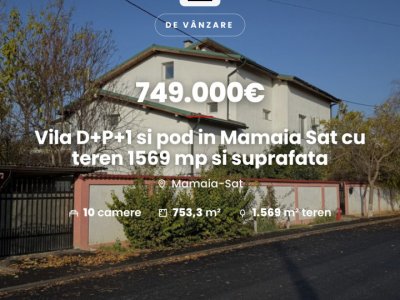 Vila D+P+1 si pod in Mamaia Sat cu teren 1569 mp si suprafata desfasurata 865 mp