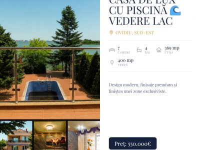  Casă de lux cu piscină 🌊 vedere Lac Siutghiol | Ovidiu