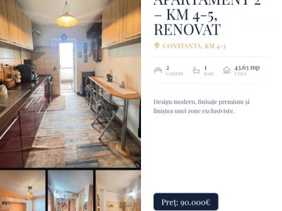Apartament 2 camere de vânzare în Constanța – KM 4-5, renovat