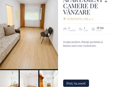 Apartament 2 camere de vânzare | KM 4-5 | Parter | 38 mp