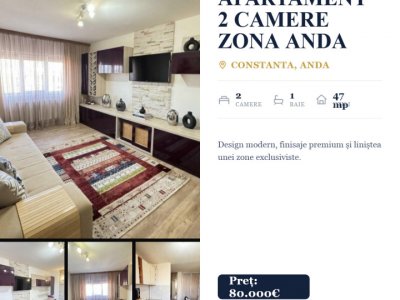 Apartament 2 camere decomandat, 2 balcoane, centrală pe gaze – zona Anda